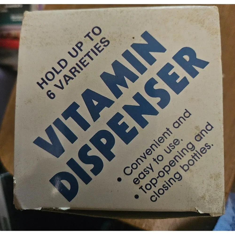 Vintage Vitamin Dispenser Organizer Clear Amber Pill Case 6 Compartment NIB